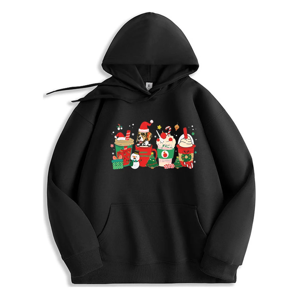 

Christmas Coffee Dog Graphic Hoodie Polyester Fiber Comfortable Designer Clothes Fashionable Mens Sweatshirt