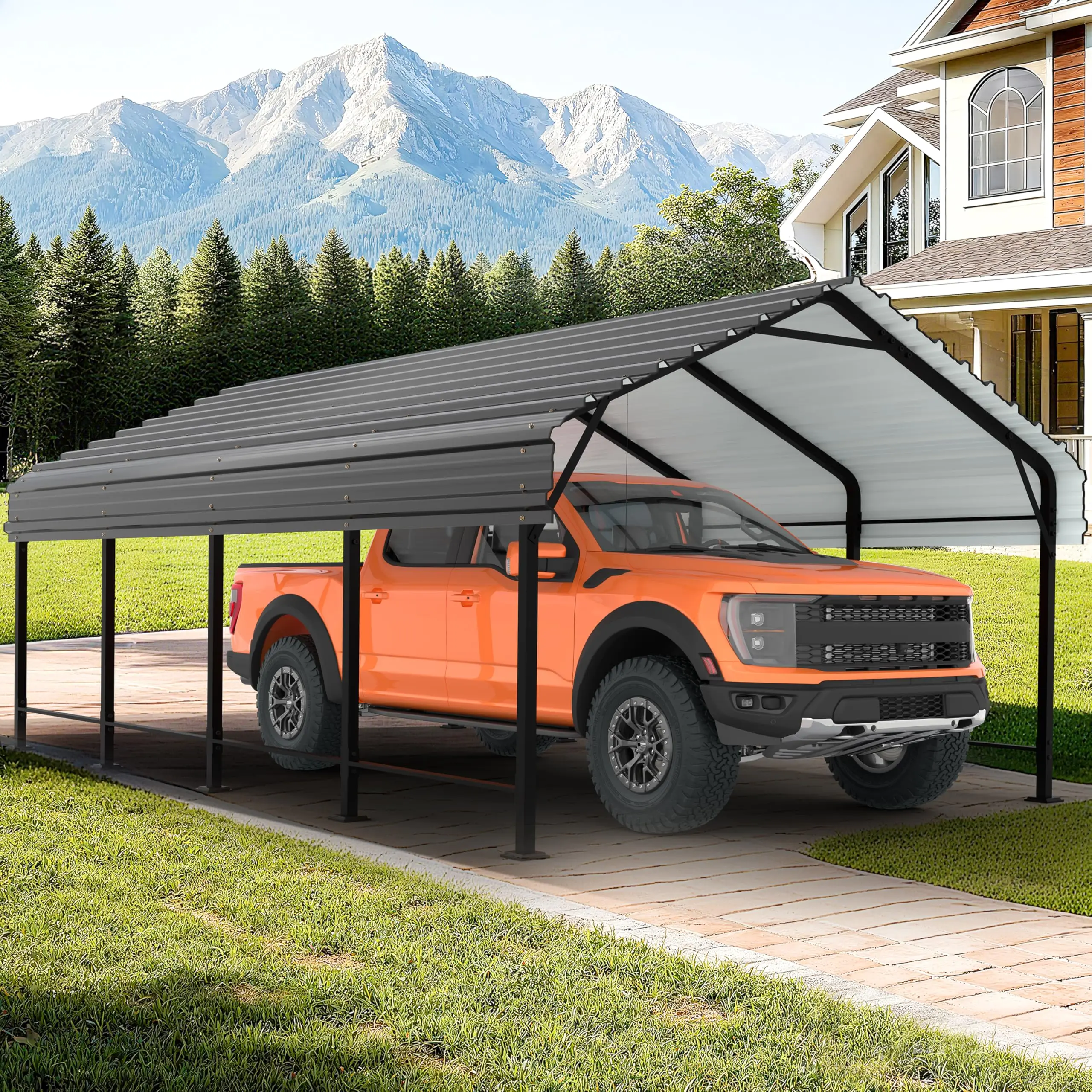Carport, Heavy Duty Carport Canopy with Galvanized Steel Roof and Frame, Metal Car Garage Upgraded Extra Large Garage