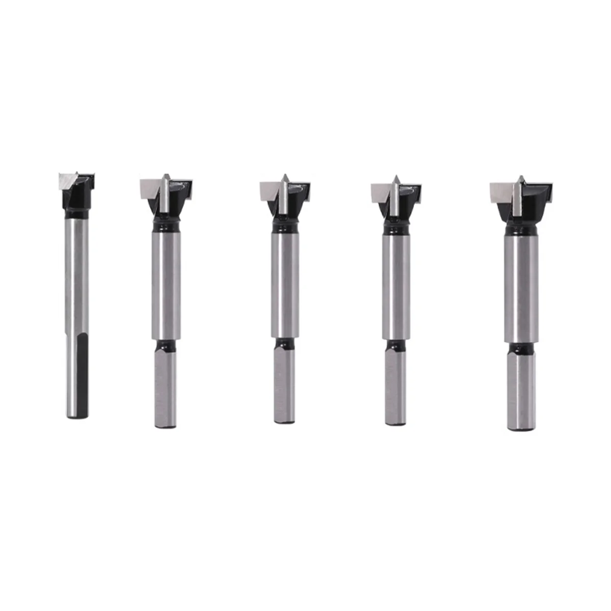 Five Industrial-Grade Carbide Woodworking Bits with Triangular Shanks Contain 12 Mm, 15 Mm, 17 Mm, 20 Mm and 23 Mm