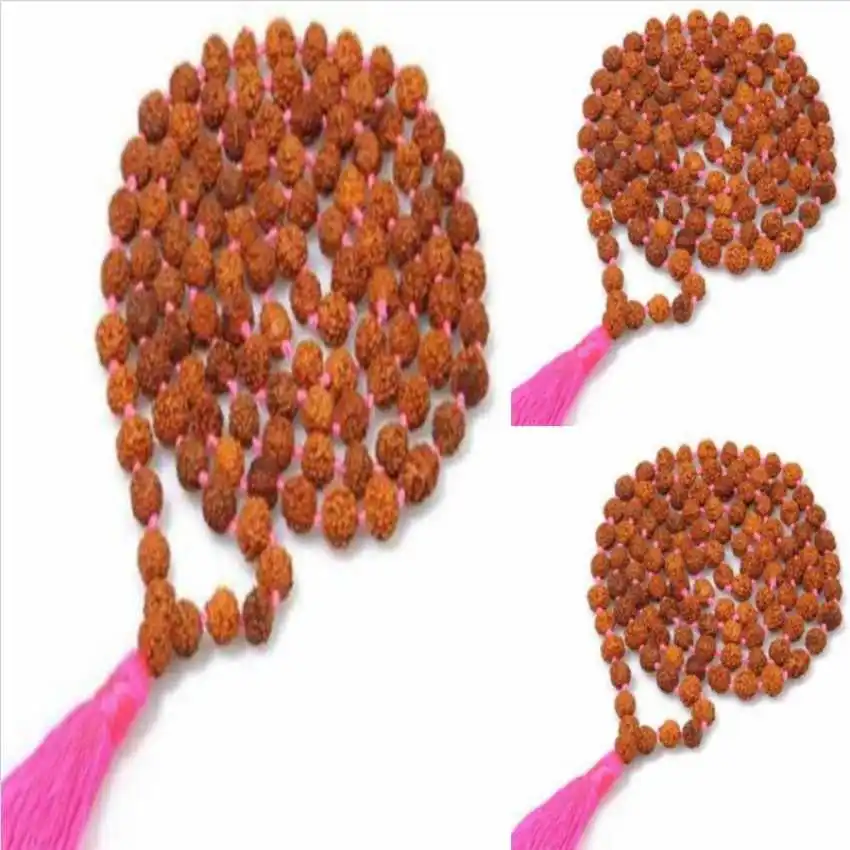 

8mm Natural 108 Rudraksha beads rose red tassels necklace Rustic Bridal Men Spiritual Metal Fashion Nirvana Peace Mala