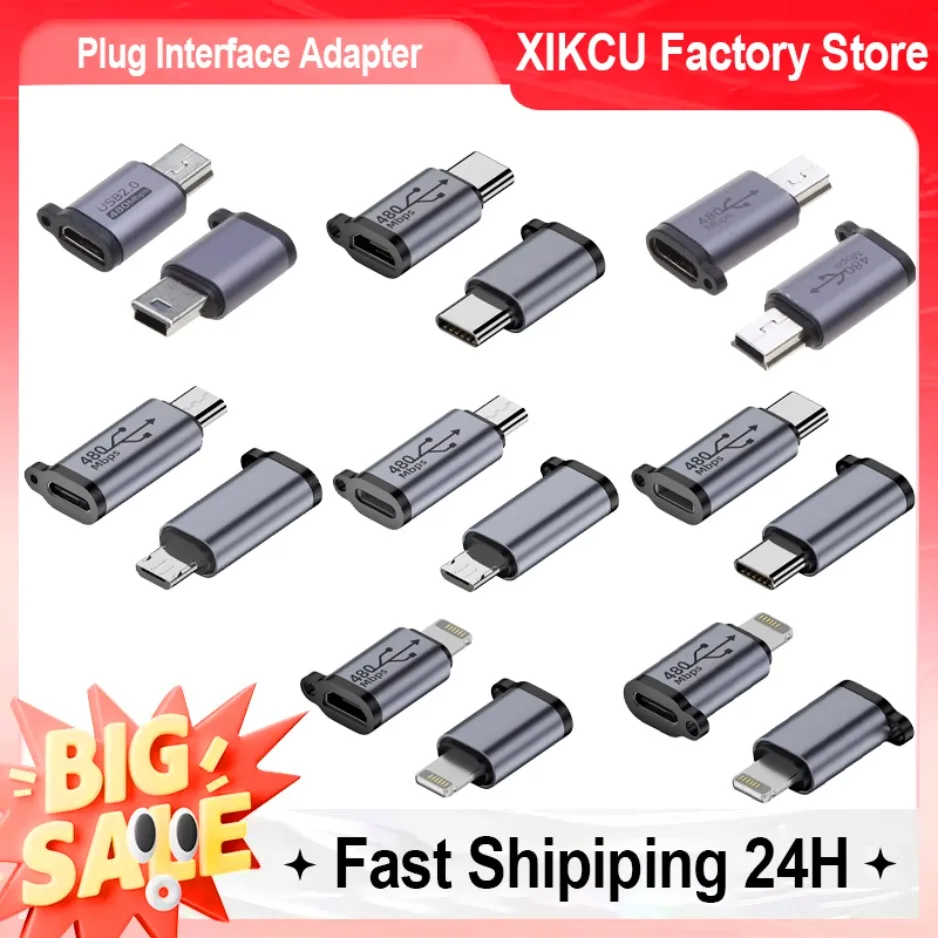 XIKCU Type C Female to Micro USB/Type Female to Mini USB/Micro USB Female to Type C/Micro USB Female to Mini USB Plug Adapter