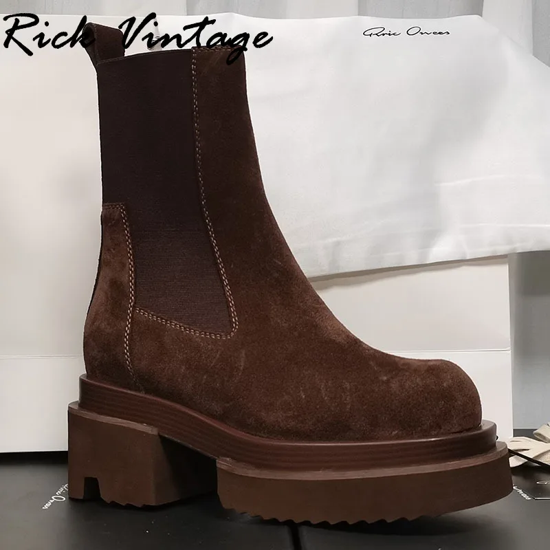 Rick Vintage Designer Chelsea Boots Men Shoes High-TOP Platform Boots Heightening Leather Women Luxury Slip on Motorcycle Boots