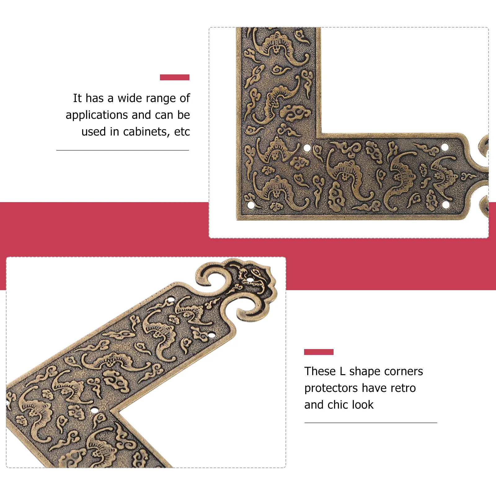 2Pcs Sturdy Brass Corner Protectors Smooth Polished Retro Design L Shape for Cabinets Tables Jewelry Boxes Furniture