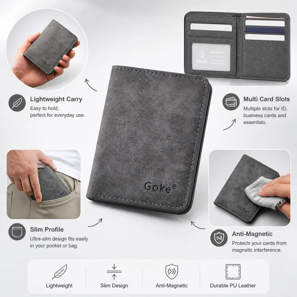 New Slim Profile Men's Card Holder Mini Size Anti-Magnetic Bifold Wallet Multifunctional Multi Card Slots Card Case Drivers