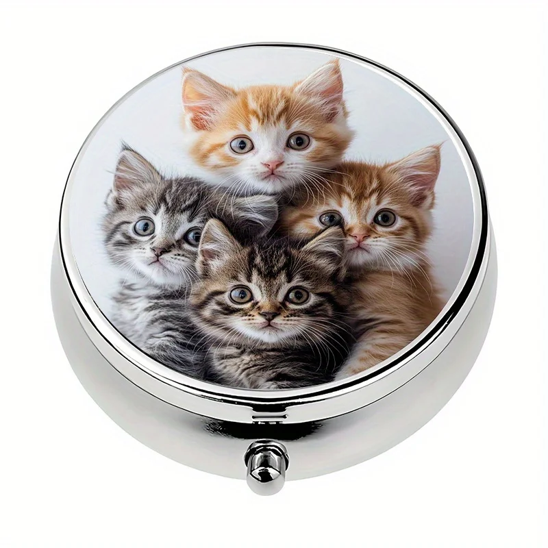 1 Medicine Box with 3 Compartments, Cute Cat-Themed Mini Medicine Box, Medication Storage Box, Portable Medicine Box, Suitable for or a Wallet