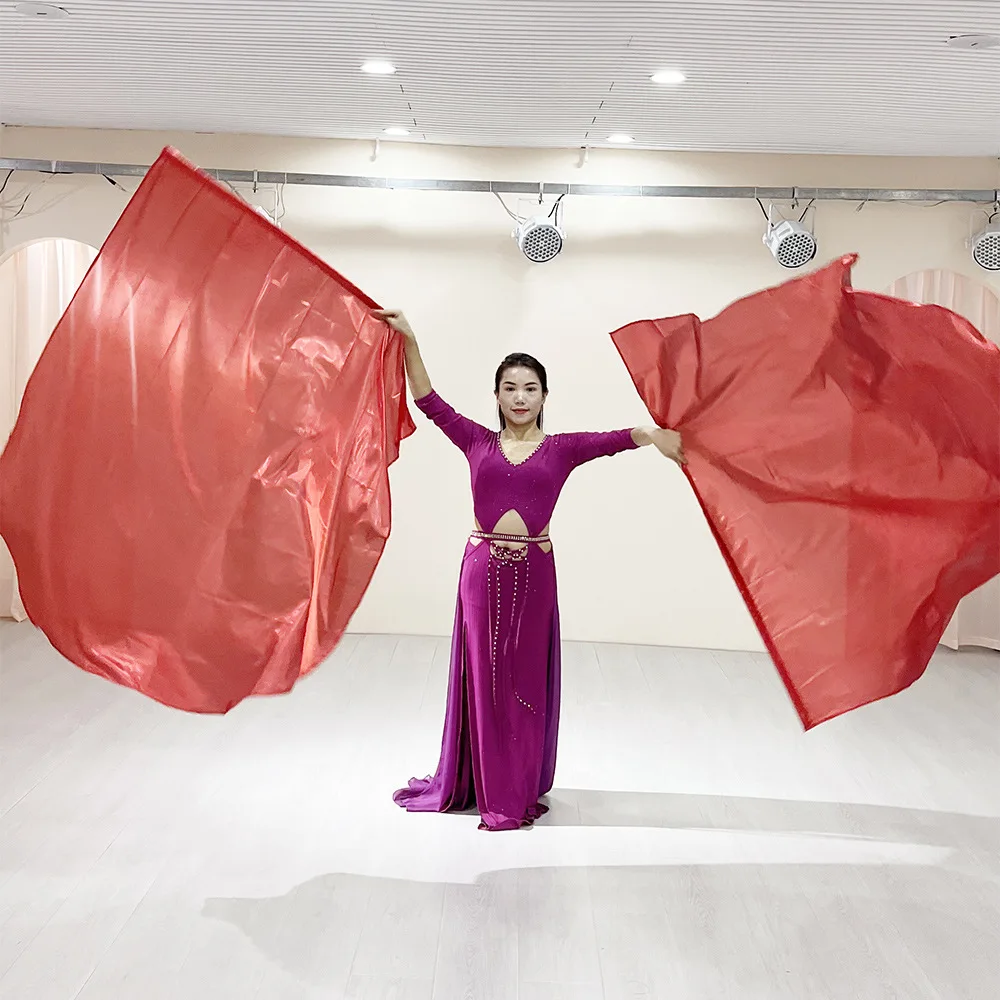 Acessórios de dança do ventre bandeira 140*140 cm véu de seda real múltiplas opções de cores bandeiras para prática de desempenho de palco adulto