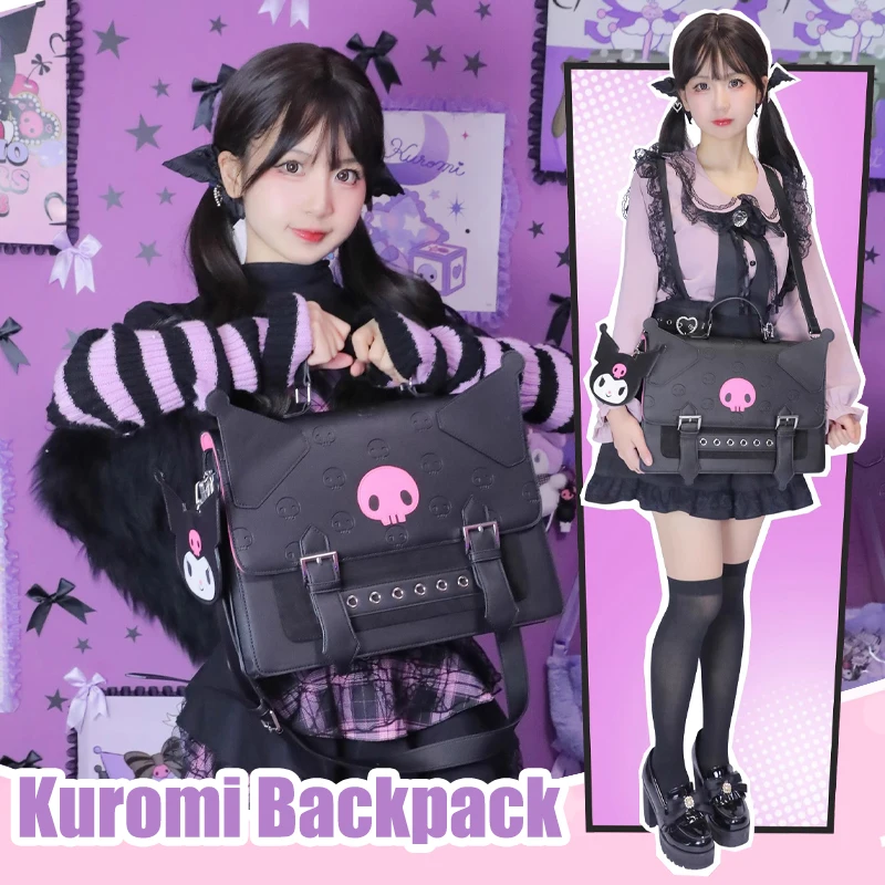Kuromi Backpack Cute Large Capacity Women Fashionable Laptop Purse Simplicity Japanese School Style Fashion Crossbody Bag Gifts