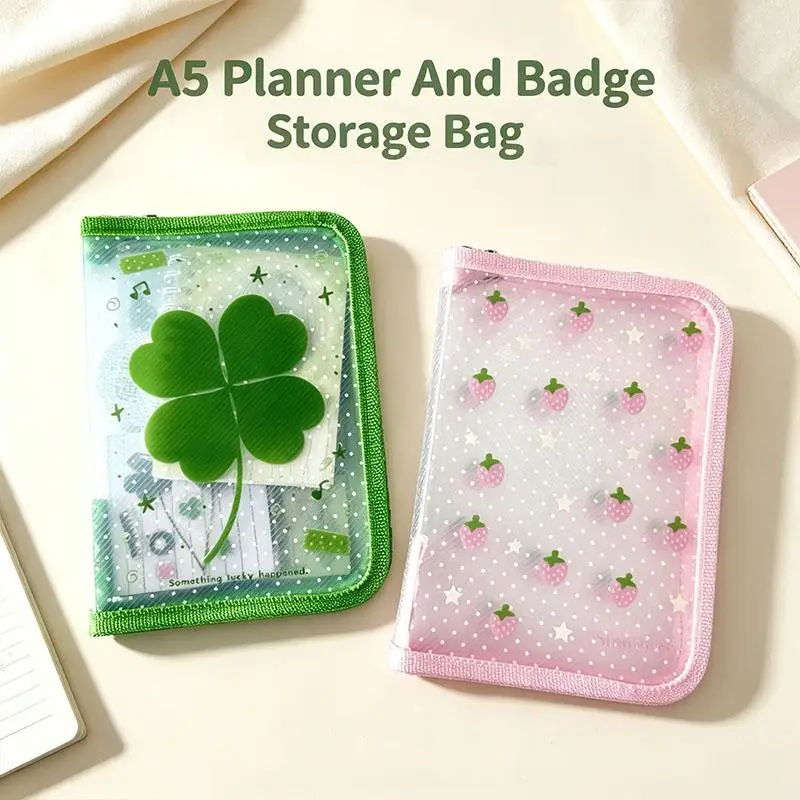 Cute A6 Stationery Storage Folder File PP Twill Zipper Pouch Document Bag Zip File Folder School Office Supplies