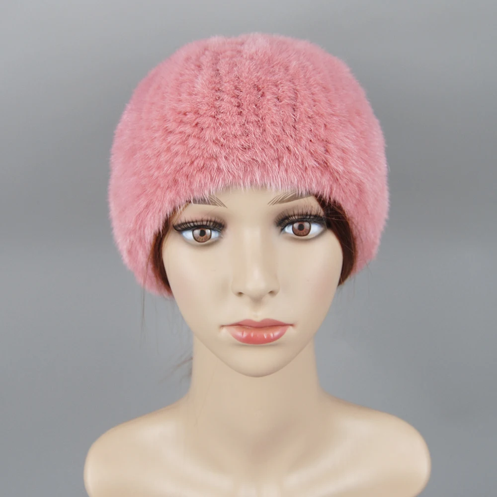 2024 New Style Whole Genuine Mink Fur Hats Female Winter With Mink Fur Pompons Elegant Luxury High Quality Ladies Beanie Hat