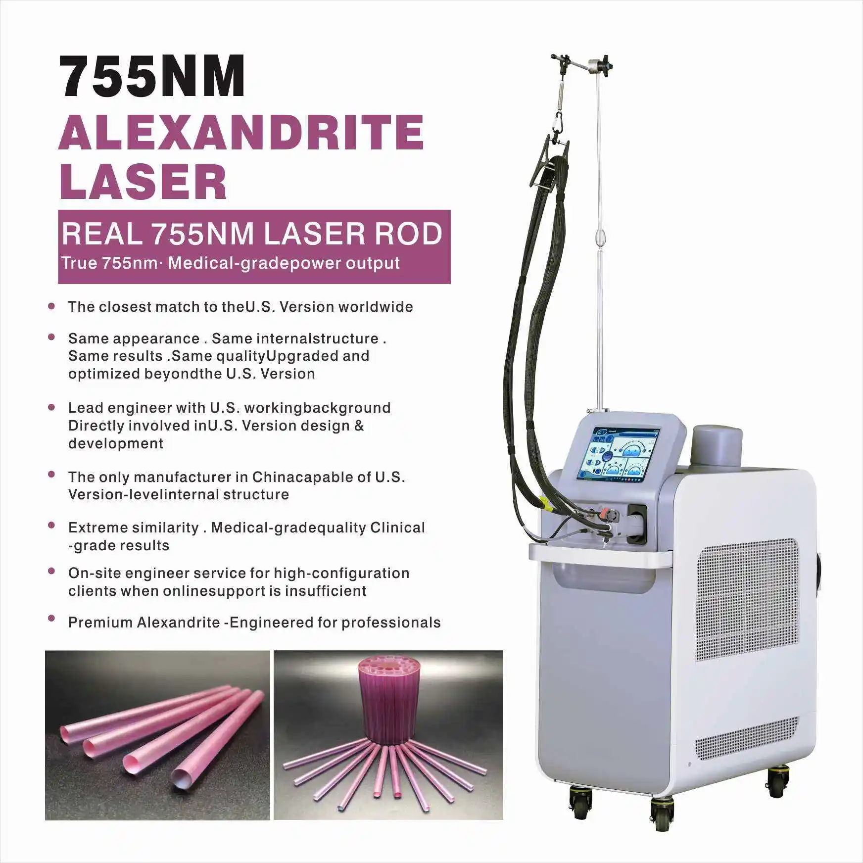 New 755nm Alexandrite Long Pulse Laser System Real Laser Rod Skin Cooling Permanent Hair Removal & Skin Rejuvenation Salon