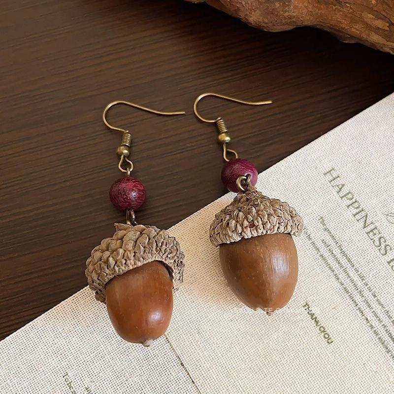 Dried Fruit - 1 ペアヴィンテージ木製植物イヤリング女性のためのクリエイティブ天然植物ドライフルーツドロップイヤリングエスニックジュエリー