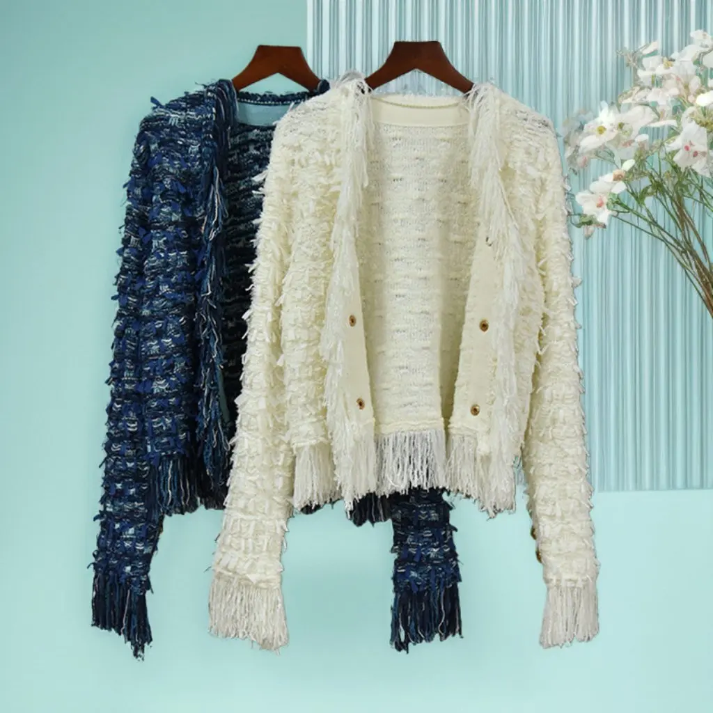 

Women's French Style Elegant Tassel Cardigan Short Sunscreen Sweater Coat Fashion Top for Socialite