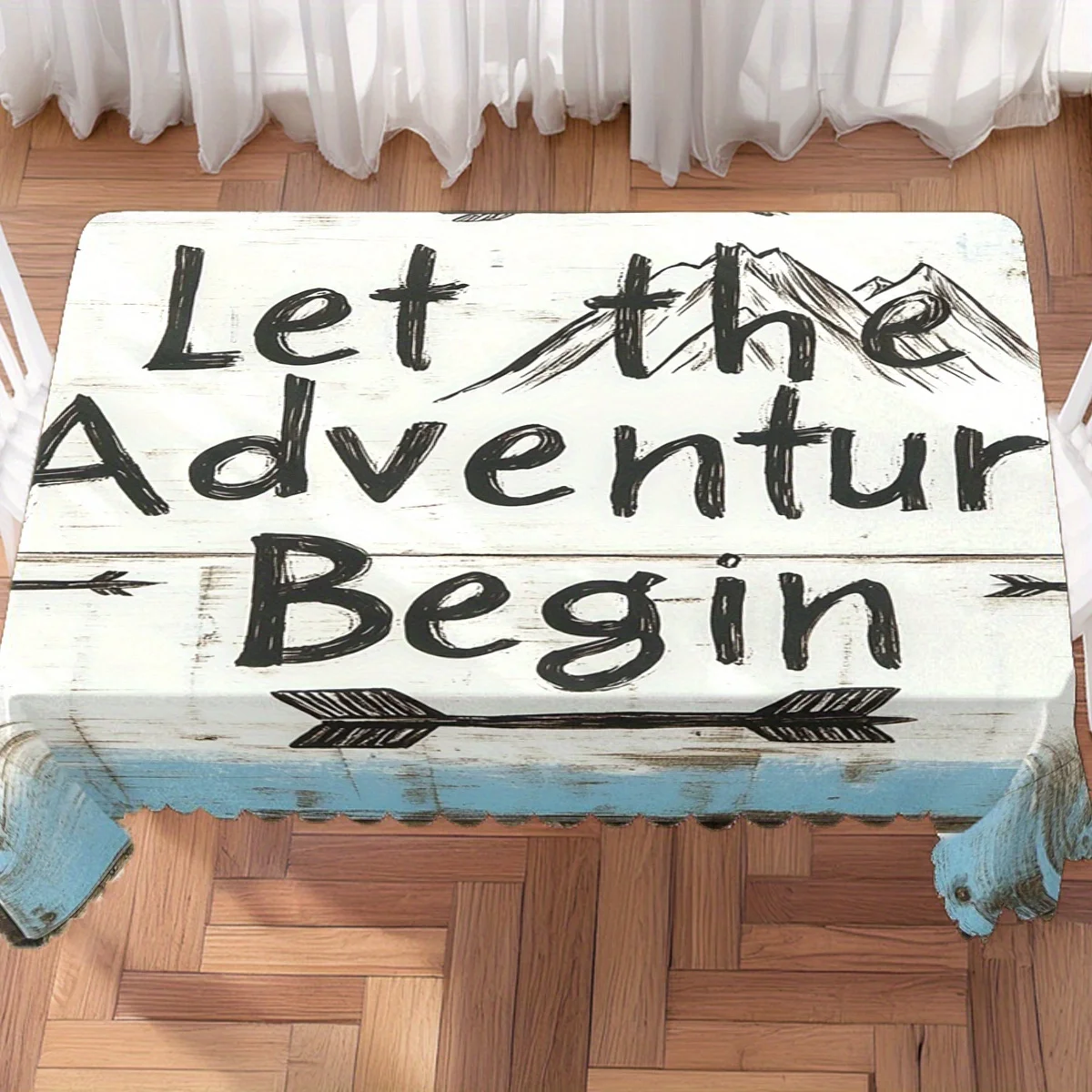 Let The Adventure Begin Mountain Arrow Vintage Wood Print Waterproof Washable Tablecloth,Rectangular Table Cover for Travel Home