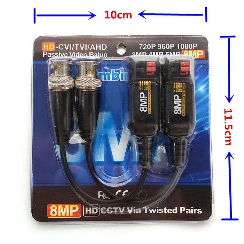 8MP Twisted Pair BNC CCTV Video Balun Passive Transceivers Support AHD/CVI/TVI 4K Camera Cat5e/ Cat6 UTP Cable Connectors