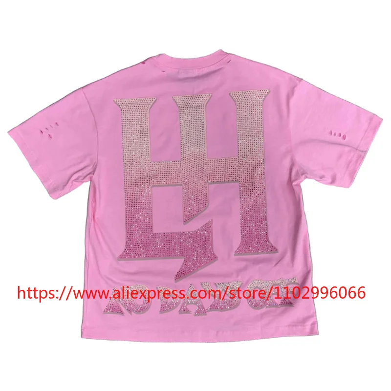 Pink Blue Tear-drop Pattern Printed Life Hustlers Tee High-quality Round-neck Loose-fitting Casual Short-sleeved T-shirt