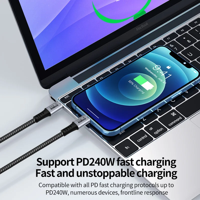 PD Fast Charging Cable 240W USB4 Cable 8K@60Hz 40Gbps Type-c Data Video Cord For Samsung Huawei Xiaomi Macbook Pro iPad