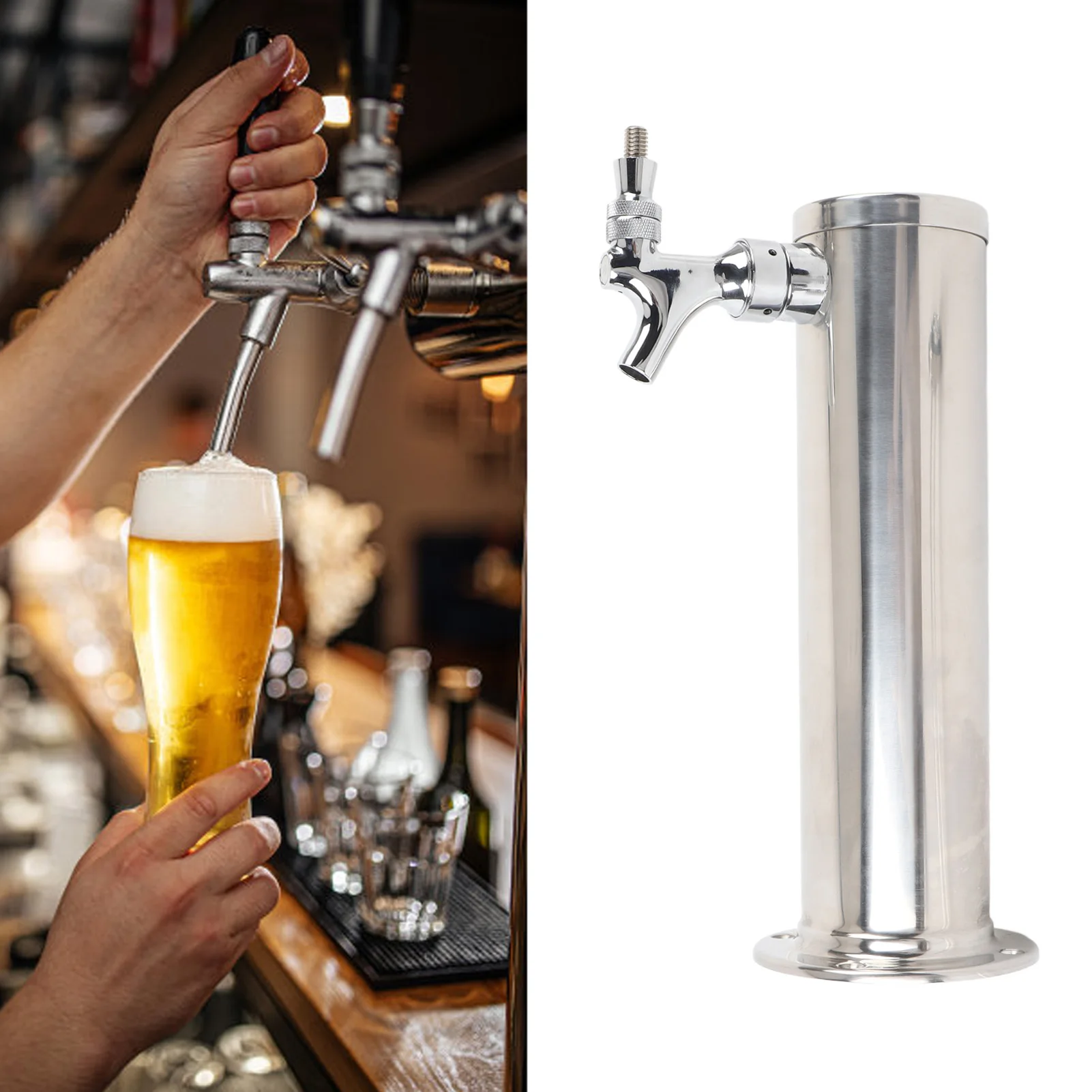 

Single Tap Stainless Steel Draft Beer Tower 3 Inch Column Draft Beer Tower Dispenser Kit for Parties Pubs Restaurants