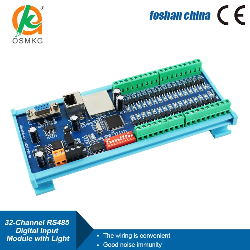 AoShangMing 32-Channel RS485 + 232 + LAN Input Module Digital Data Acquisition 24VDC with Lights Modbus RTU/TCP for Switch