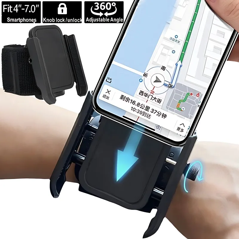 Wristband Phone Holder Armband 360 Rotation Hand Wrist Phone Bracket Mount Adjustable for Running Outdoor Sports Hiking Biking