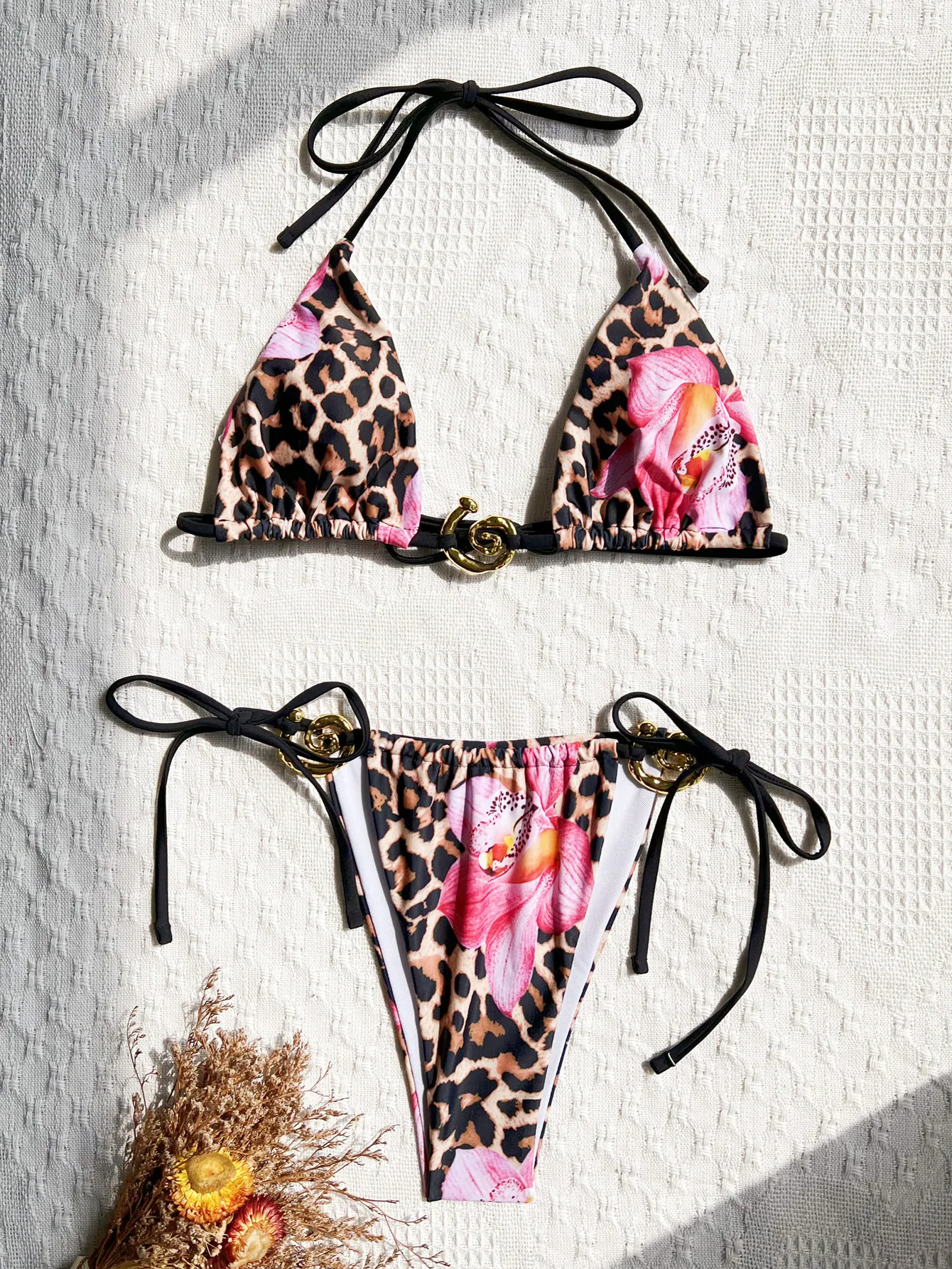 Summer Swimwear Bikinis 2025 New Sexy Print Backless Bikini 2 Piece Set Women Laced Up Split Swimsuit Beachwear Trajes De Bano