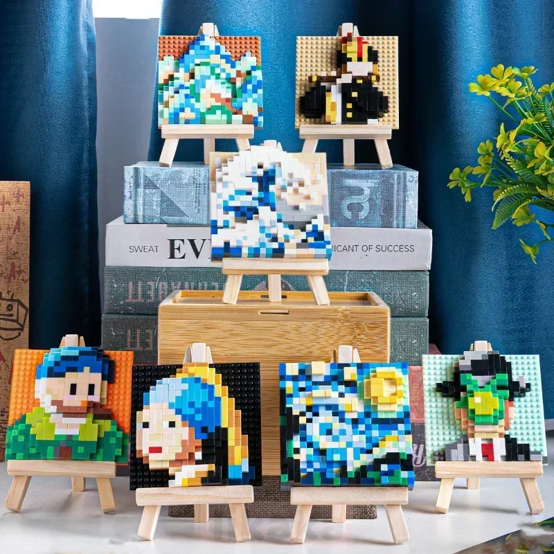 3D Pixel Art Famous Paintings Building Blocks Creative Van Gogh Starry Sky Micro Blocks DIY Toys Children\'s Gift Home Decoration