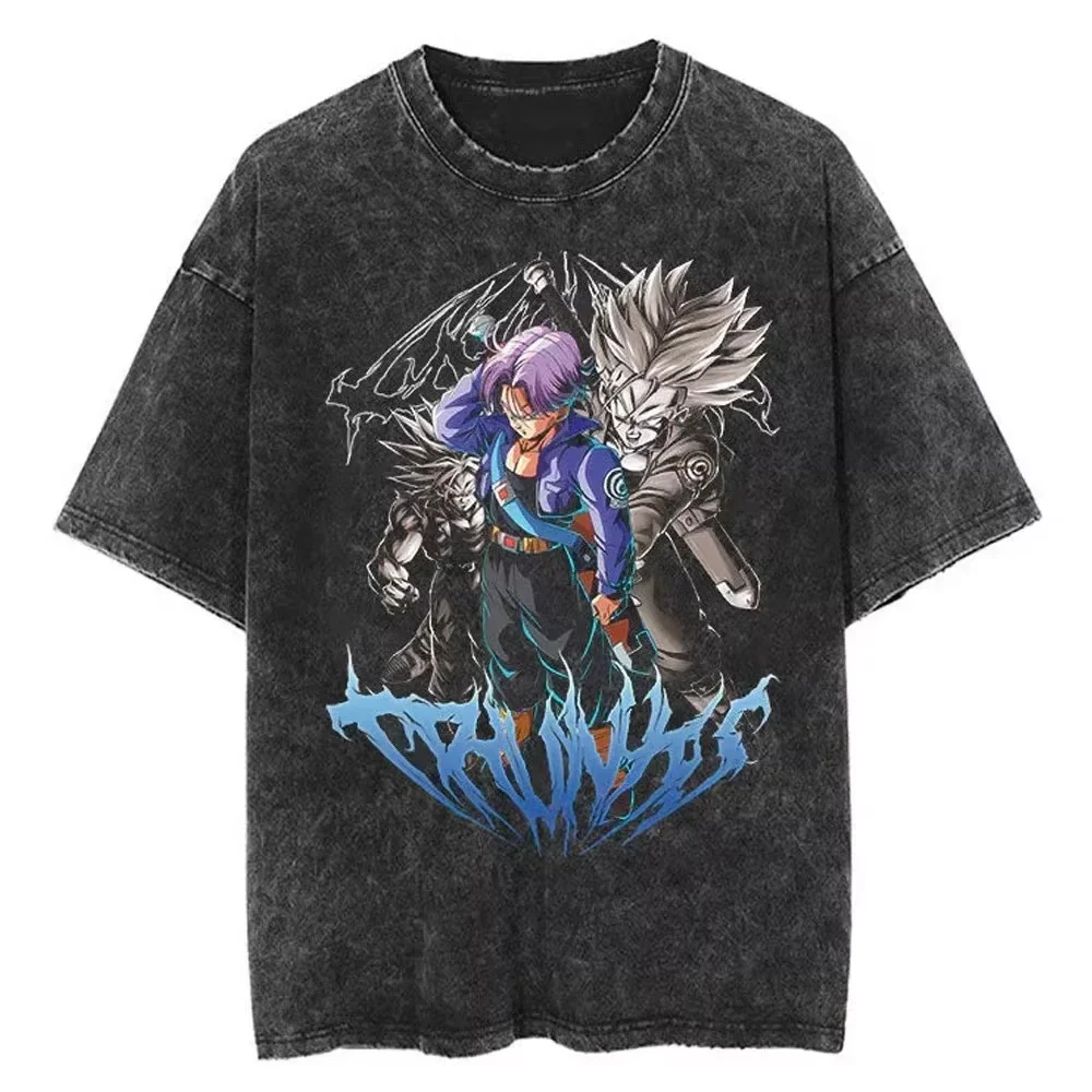 

Dragon Ball Z Trunks Super Saiyan Acid Wash Oversized Cotton T Shirt 2026 Summer Anime Streetwear Graphic Tee for Men Women