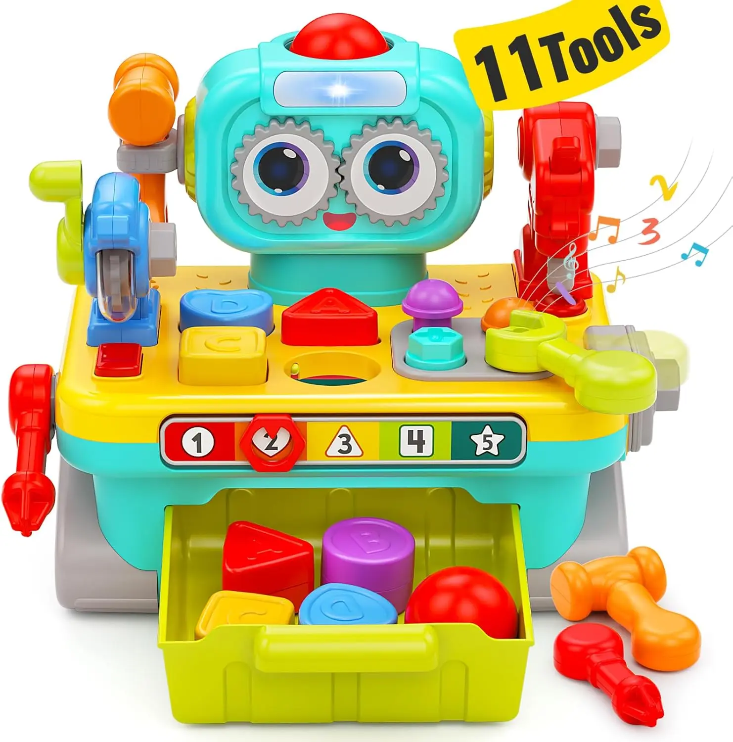 

11-in-1 Tool Robot Workbench Toy Educational STEM Learning Kit with Light Sound Kids Real Experience Toy for Cognitive Skill