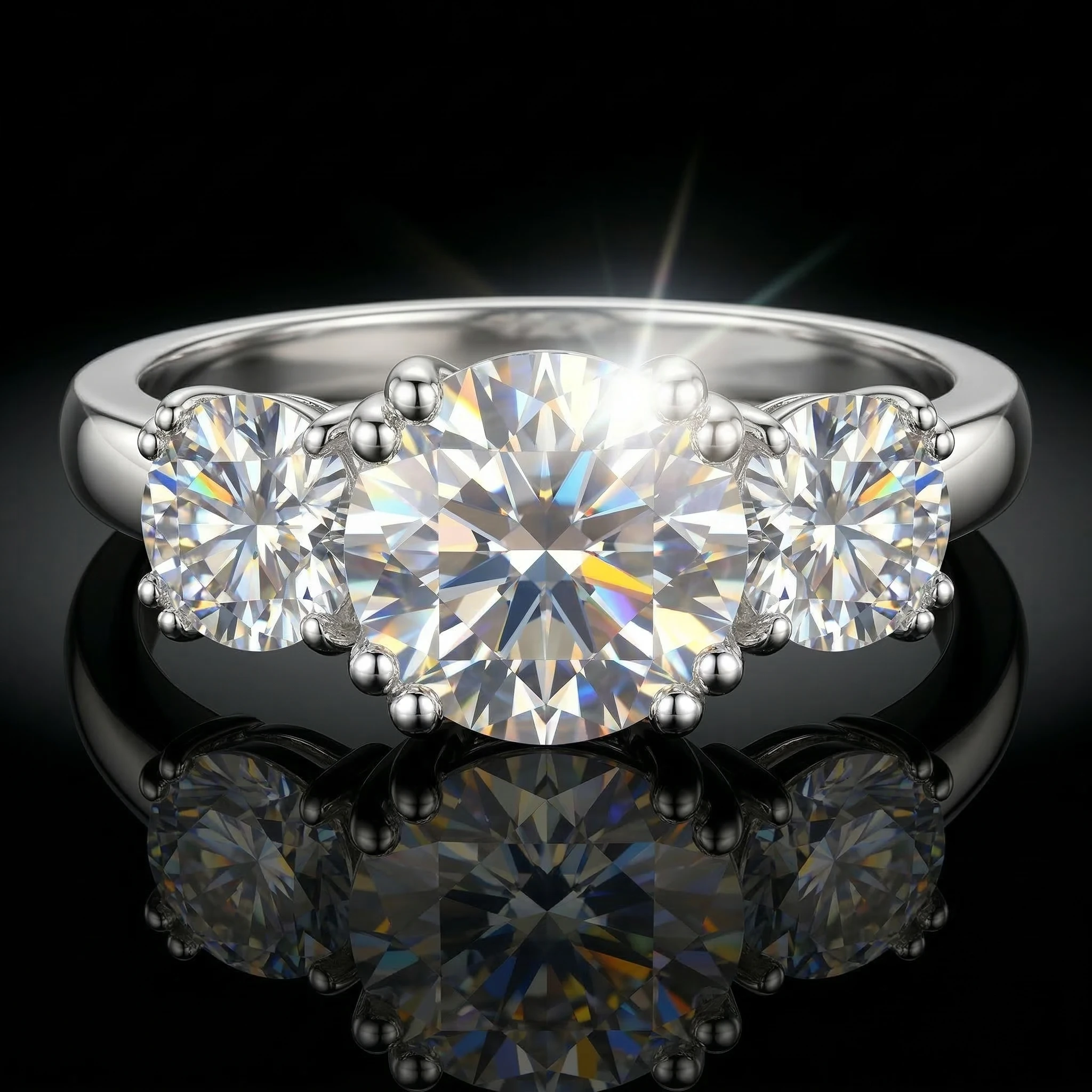 

Three Stone Moissanite Ring, S925 Silver, D Color VVS1, Engagement Proposal Ring, Women's Gift, Pass Diamond Tester