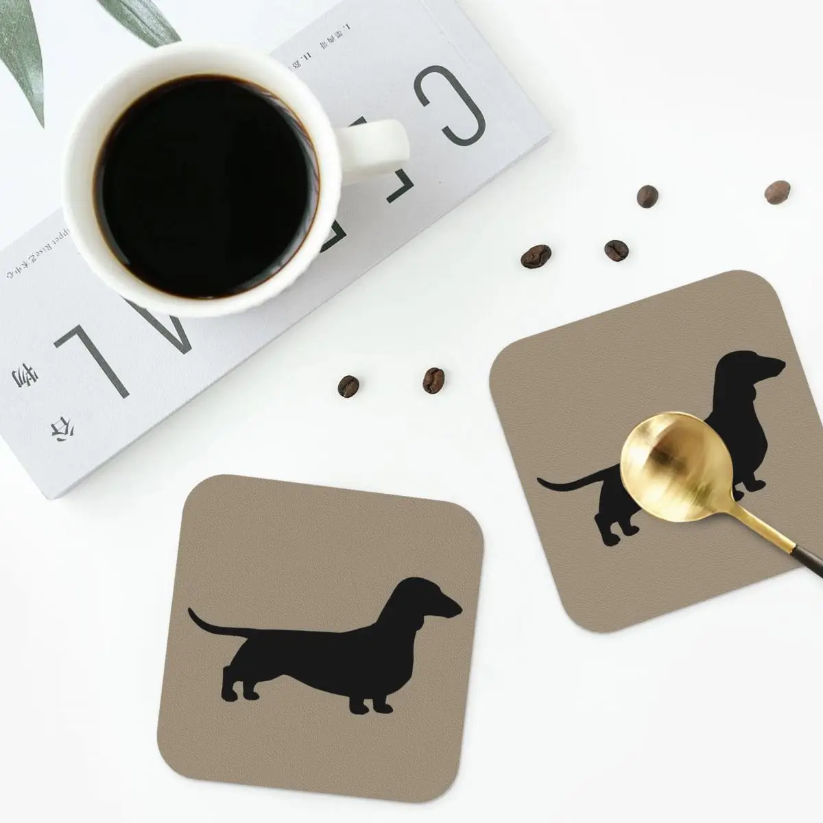 Wiener Dog Coasters PVC Leather Placemats Waterproof Insulation Coffee Mats for Decor Home Kitchen Dining Pads Set of 4