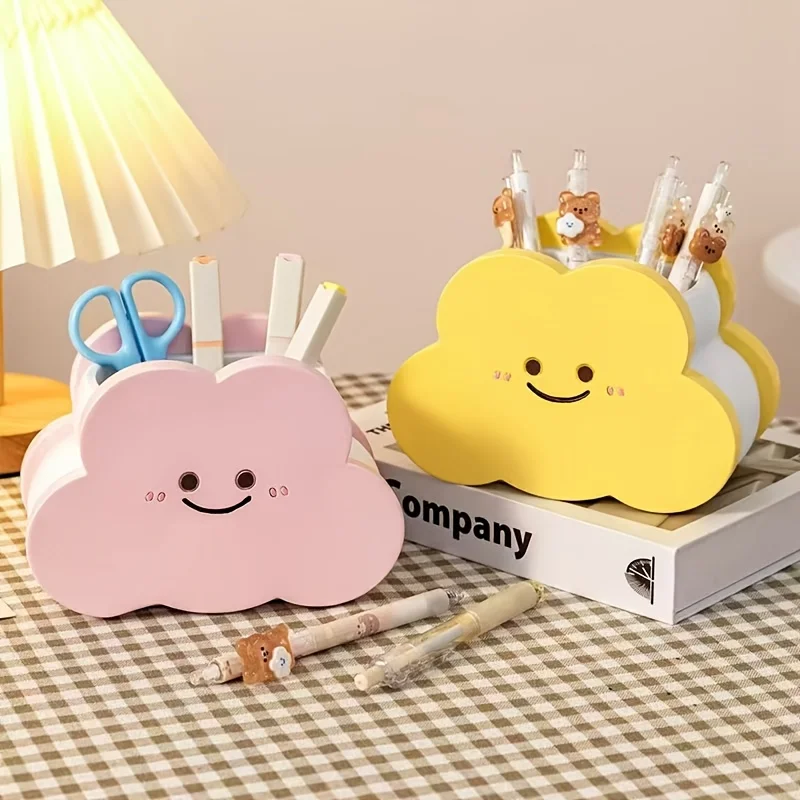 Simpatico volto sorridente Porta pennelli per trucco in resina Supporto per rossetto Organizzatore di strumenti cosmetici Portapenne da scrivania Kawai Portaoggetti per cancelleria