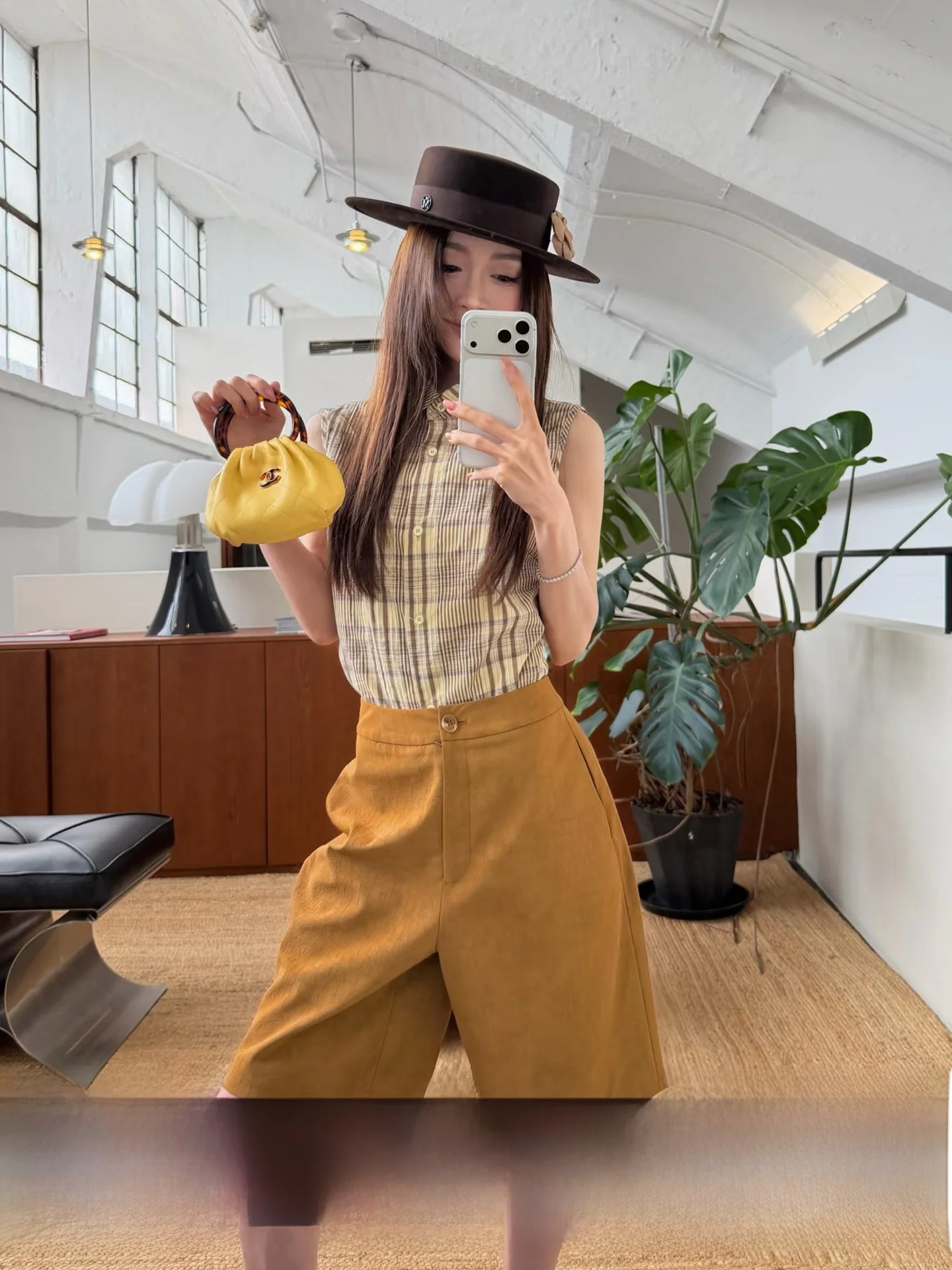 

SMOL Retro Two-Tone Sleeveless Collared Shirt Women's Slimming Versatile Design Trendy Top Breathable Cotton Long Sleeve Plaid