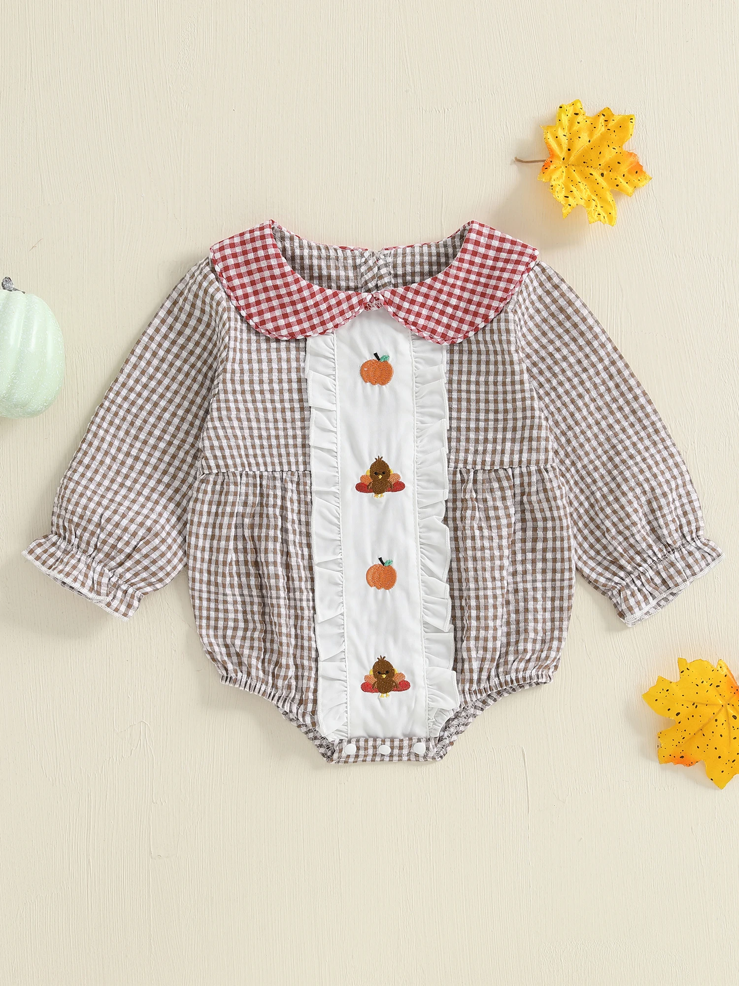 

Осенний комбинезон для маленьких девочек, фестиваль урожая, Турция, вышивка, воротник с рюшами и длинными рукавами, комбинезон с пузырьками, наряд на День Благодарения