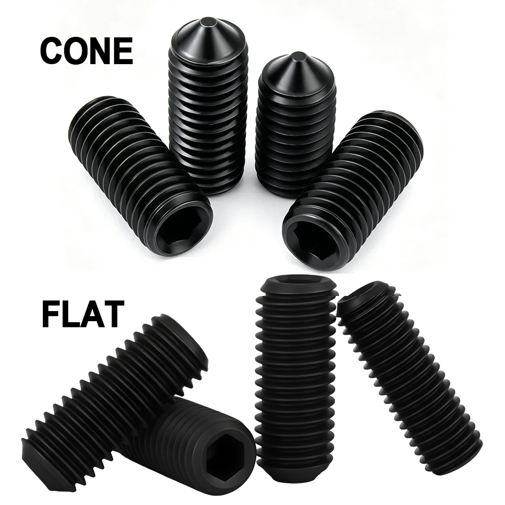 Black 12.9 Grade Steel Hex Hexagon Socket Tapered End Grub Headless Bolt M2 M3 M4 M5 M6 M8 Cone Point Flat Point Set Screw