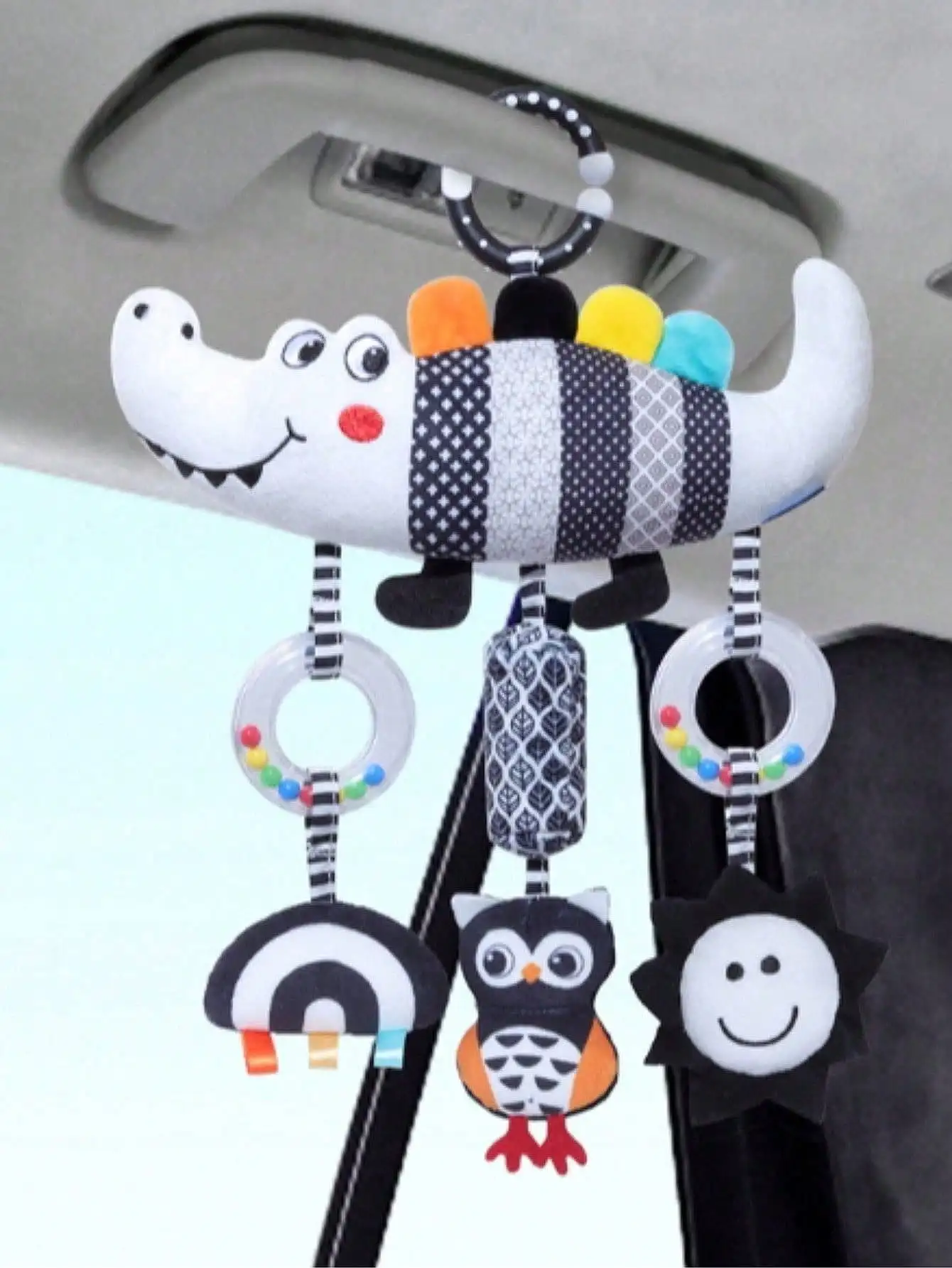 ของเล่นแขวนรถเข็นเด็กและเบาะนั่งในรถยนต์, ของเล่นสัตว์สีดำและสีขาวที่มีความคมชัดสูง, ของเล่นเสริมพัฒนาการสำหรับเด็กแรกเกิด