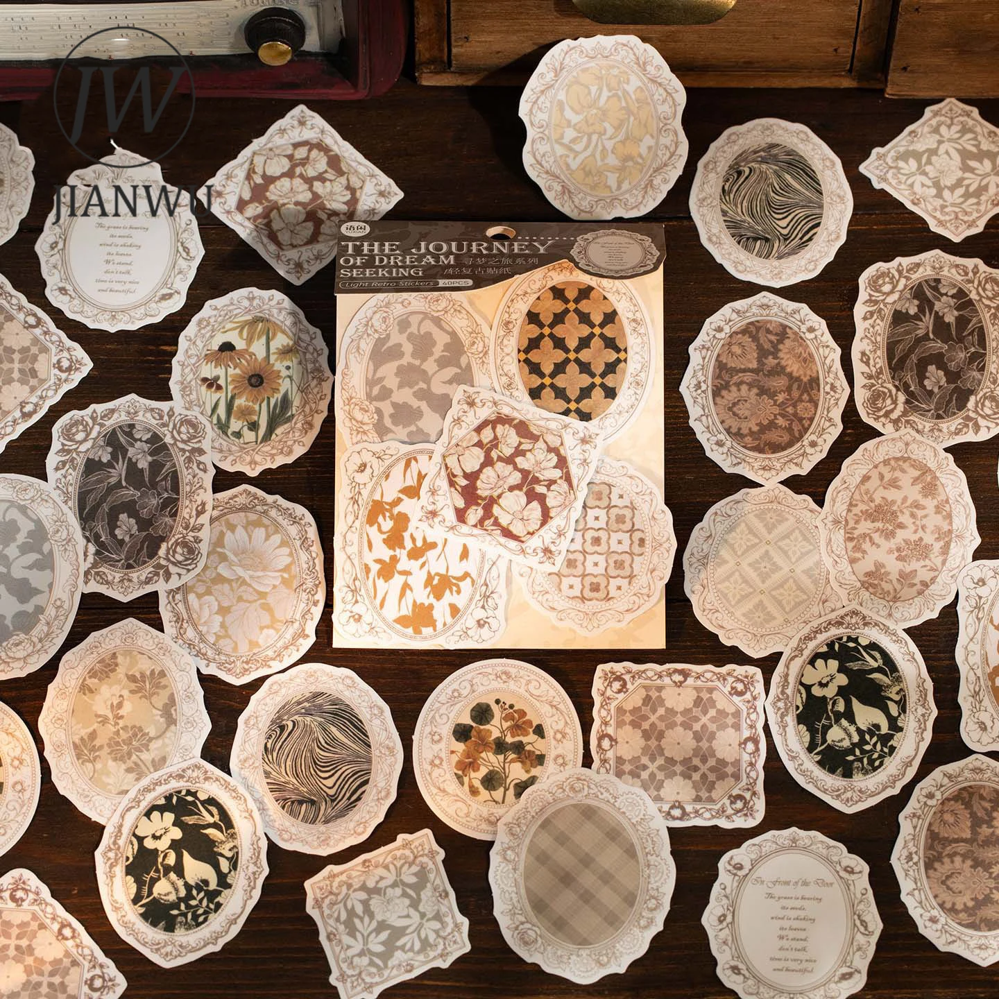 

JIANWU Dream Journey Series Vintage Lace Flower Border Landscape Material Collage Sticker Creative DIY Journal Stationery