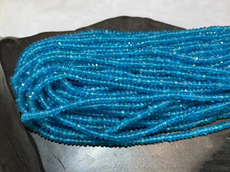 blue apatite  roundelle faceted 3-4mm AAA  for DIY jewelry making  loose beads 32CM  FPPJ wholesale  nature gemstone