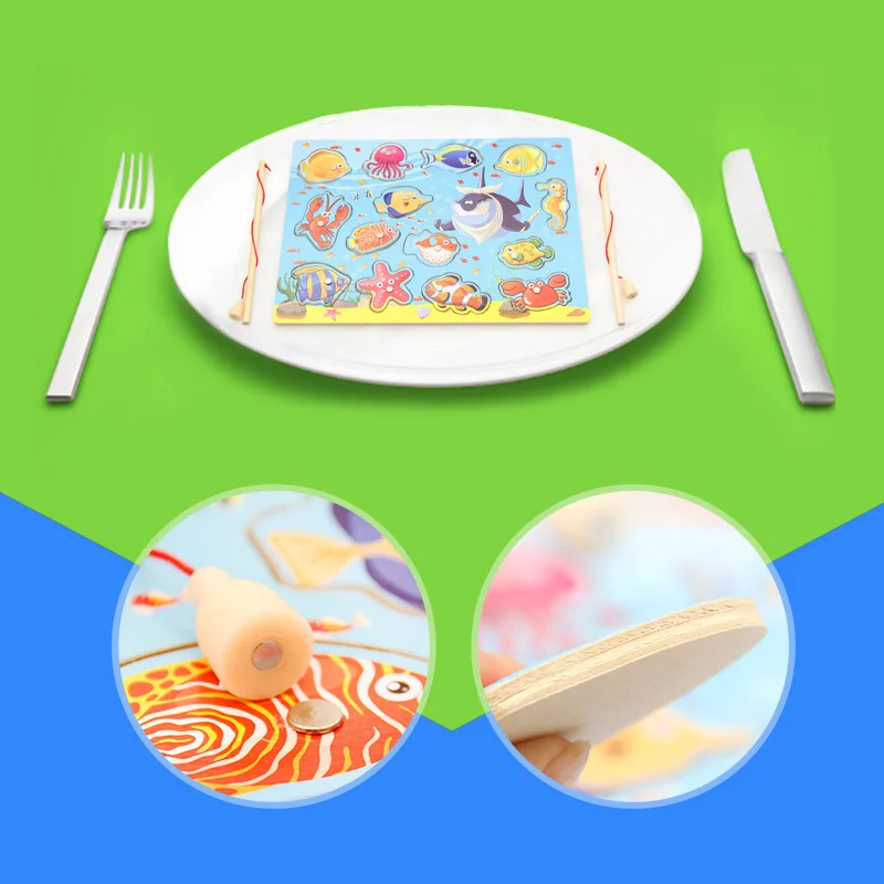 Children's Magnetic Fishing Toys Wooden Fishing Puzzles Educational Fishing Toys Multifunctional Games Interactive Training