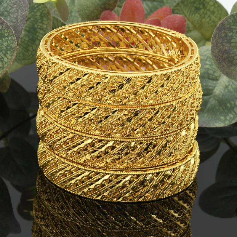 Dubai vergoldete harte Armbänder Armreifen für Frauen indische afrikanische äthiopische arabische Charm Hand Schmuck Hochzeitsgeschenke