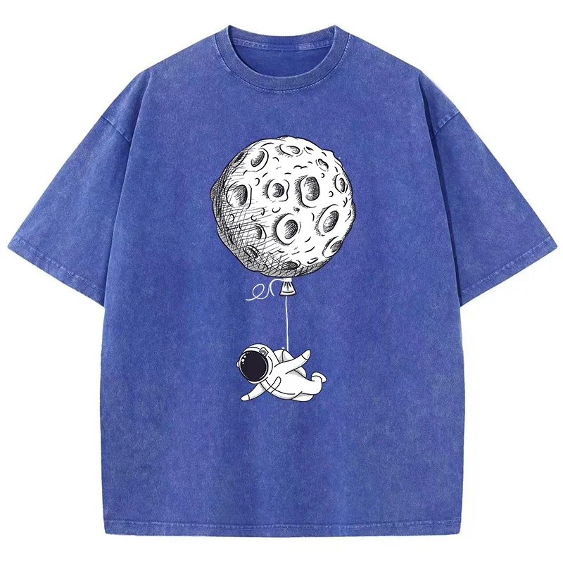 Schwimmende Astronaut Druck Weibliche Gewaschen Kurze T-Shirt Mode Lässig T-shirt Straße Hip Hop Tops Sommer Lose Distress Kleidung