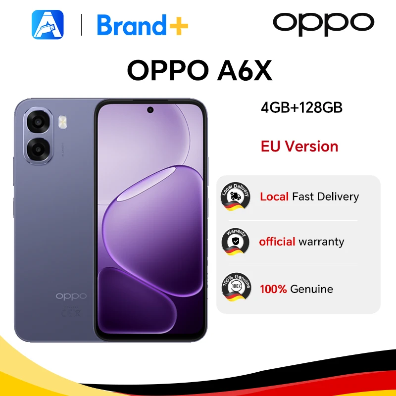 Versión europea del smartphone OPPO A6x 4 GB + 128 GB azul, 6100 mAh, pantalla de 6,75 pulgadas, garantía oficial, ColorOS 15.0, garantía oficial.