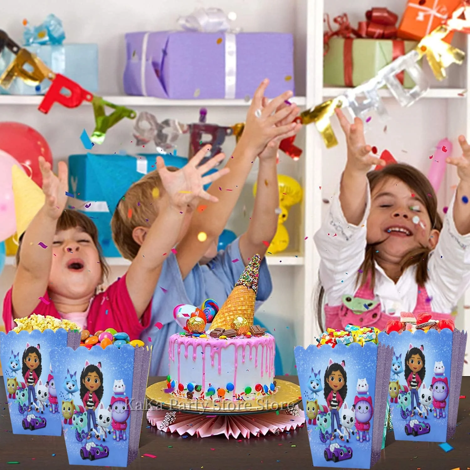 Gabby Dollhouse Scatole di caramelle Decorazioni per feste di compleanno Scatole di popcorn Confezione regalo Biscotti Confezione di cioccolato Bomboniere per bambini Forniture per feste regalo