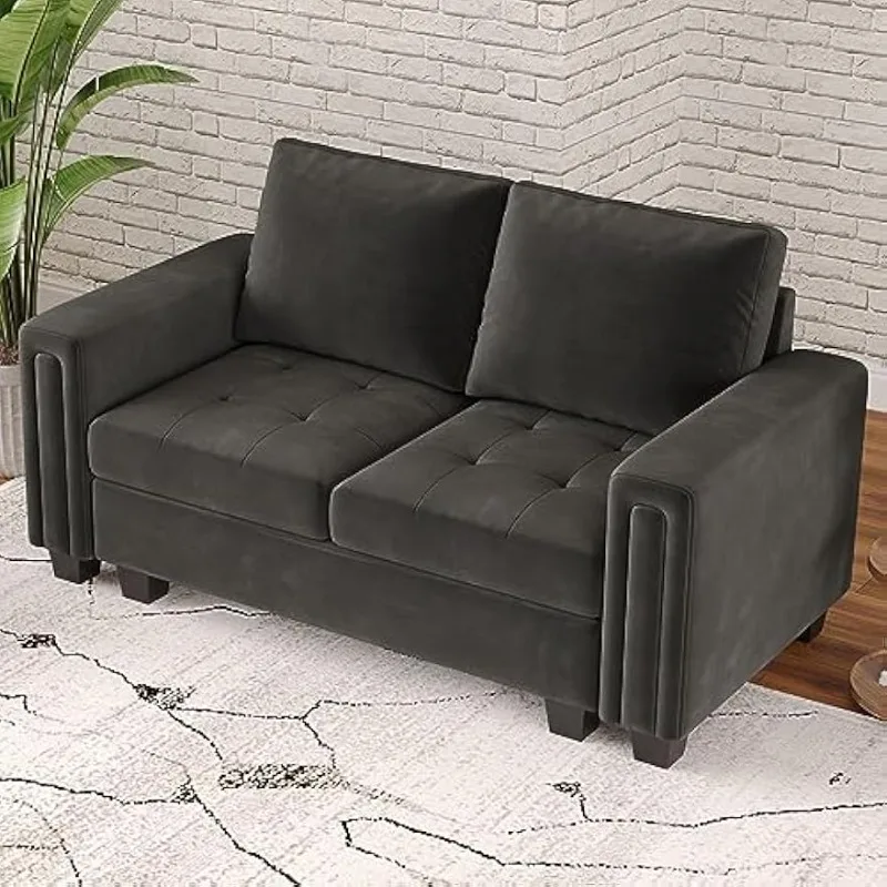 

Velvet Modular Loveseat Sofa Couch 2 Seater Sofa Love Seats for Small Space Grey