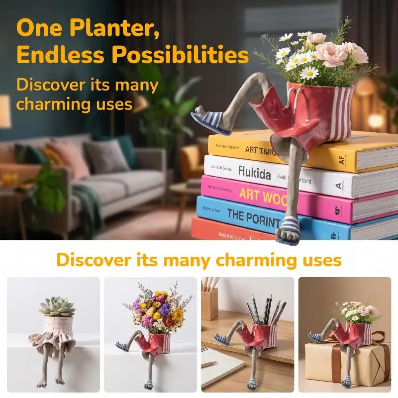 Cute Sitting Legs Planter Dress Jeans Shaped Flower Pot Home Office Gift For Plant Parents