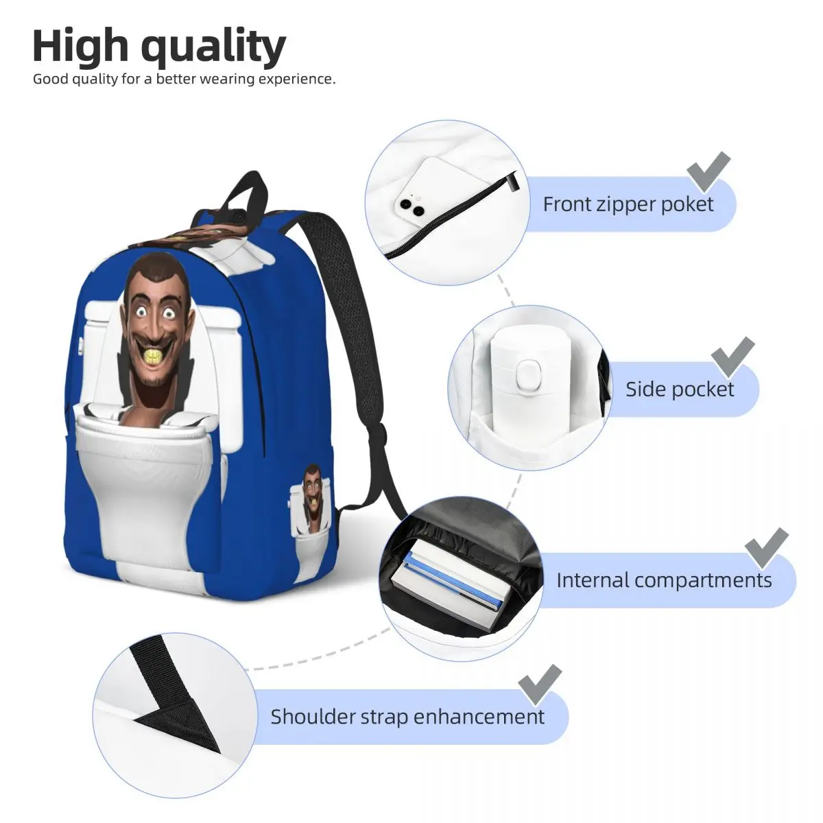 Skibidi Toilet Meme Smile Backpack for Boy Girl Kids Student School Bookbag Daypack Kindergarten Primary Bag Hiking