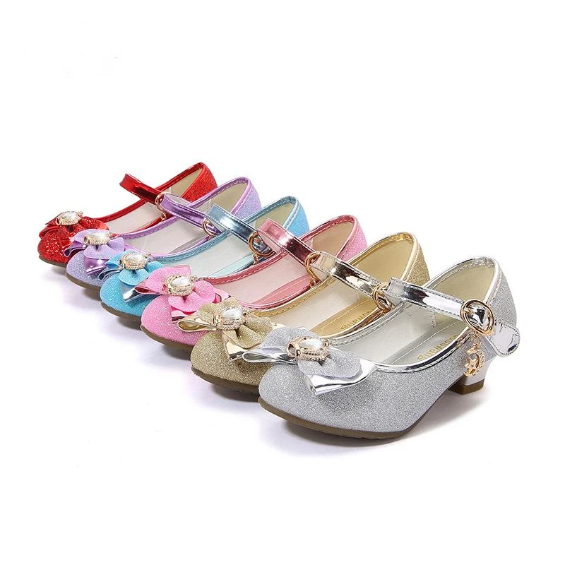 Children's High-heeled Shoes Girls Students Princess Red Leather Shoes 2023 New  Bowknot Single Girls Show Kid's Party Shoes