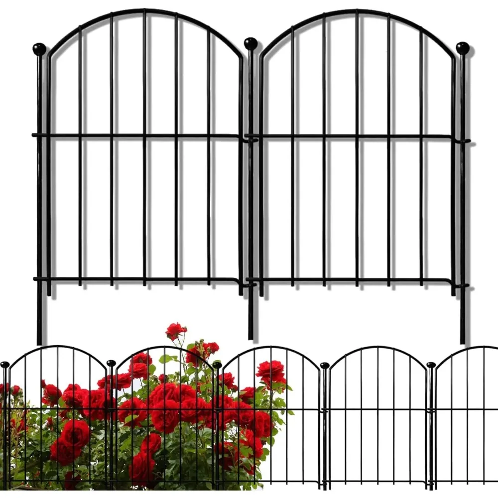 

10-Pack Rustproof Metal Garden Fence Panels, 17in High x 10ft Total, No Dig Installation for Yard & Patio