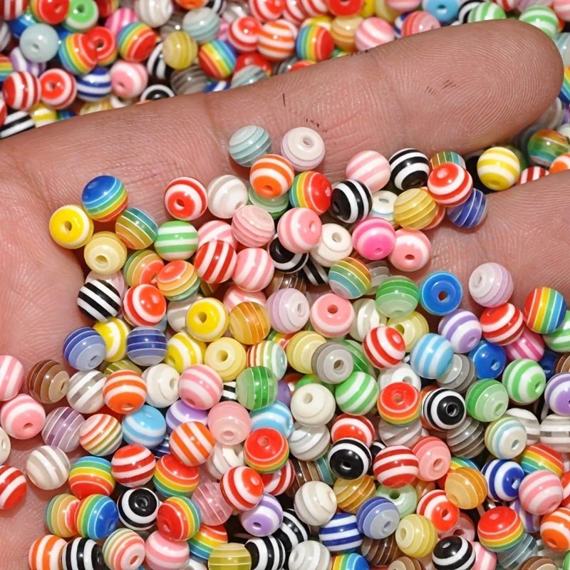 

100pcs/Lot Rainbow Color Stripe Pattern Flat Round Acrylic Beads for Jewelry Making Acrylic Beads Loose Spacer Bead DIY Bracelet
