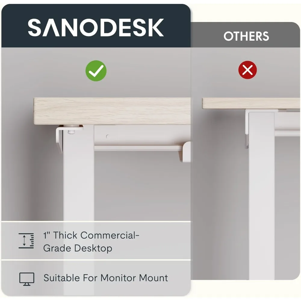 مكتب قائم زاوية كهربائية بارتفاع قابل للتعديل، طاولة كمبيوتر بحامل على شكل حرف L مقاس 71 × 63 بوصة مع تخطيط واسع #4