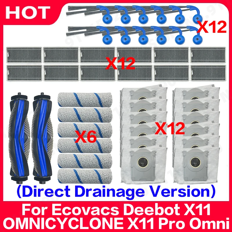 

For Ecovacs Deebot X11 OMNICYCLONE X11 Pro Omni (Direct Drainage Version) Main Side Brush Hepa Filter Rag Dust Bag Accessories