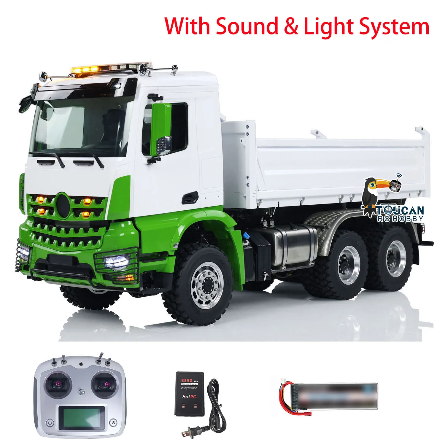 

RTR LESU 1/14 RC Hydraulic Metal Dump Truck Model 6x6 3-way Remote Control Tipper Car Toy with Light Sound Sticker THZH1788